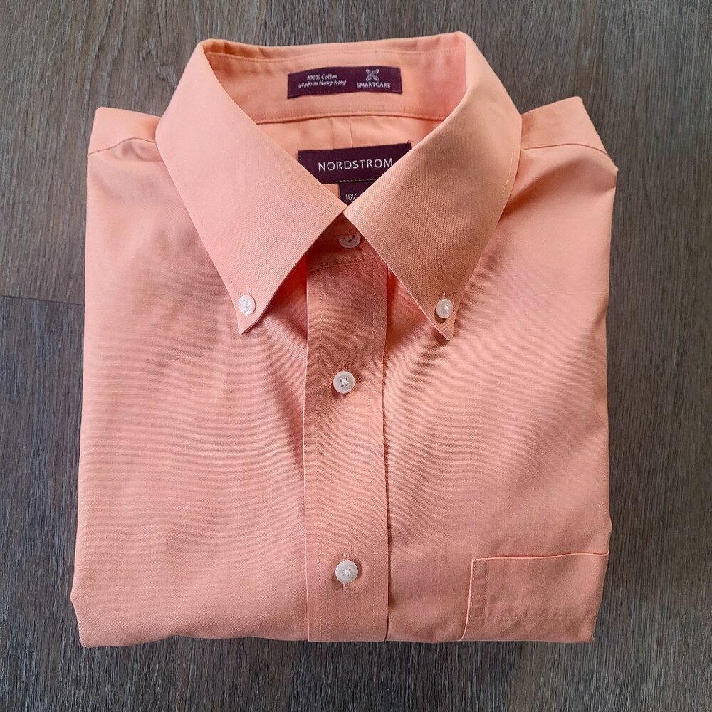 Nordstrom Cotton Dress Shirt Orange Peach Size Large